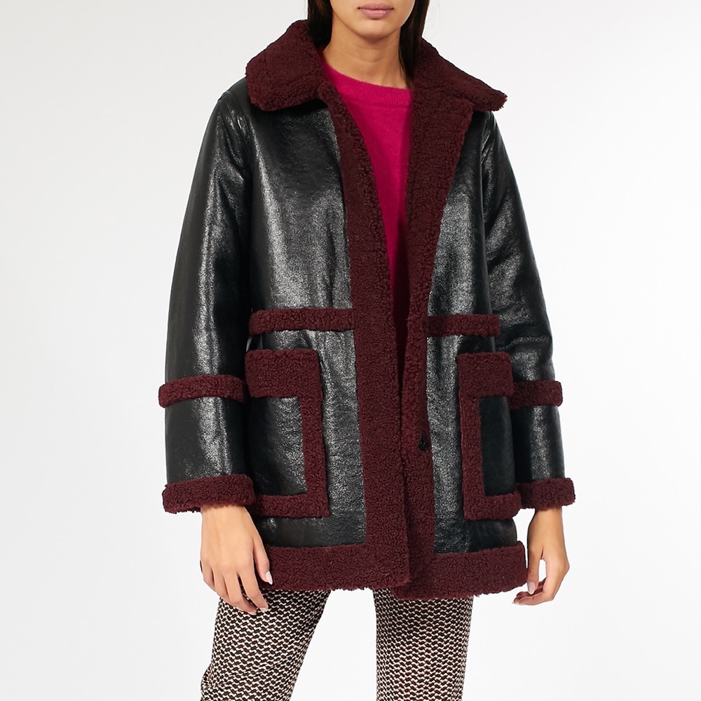 Stand Studio Haley Faux Shearling Trim Coat (US 6)